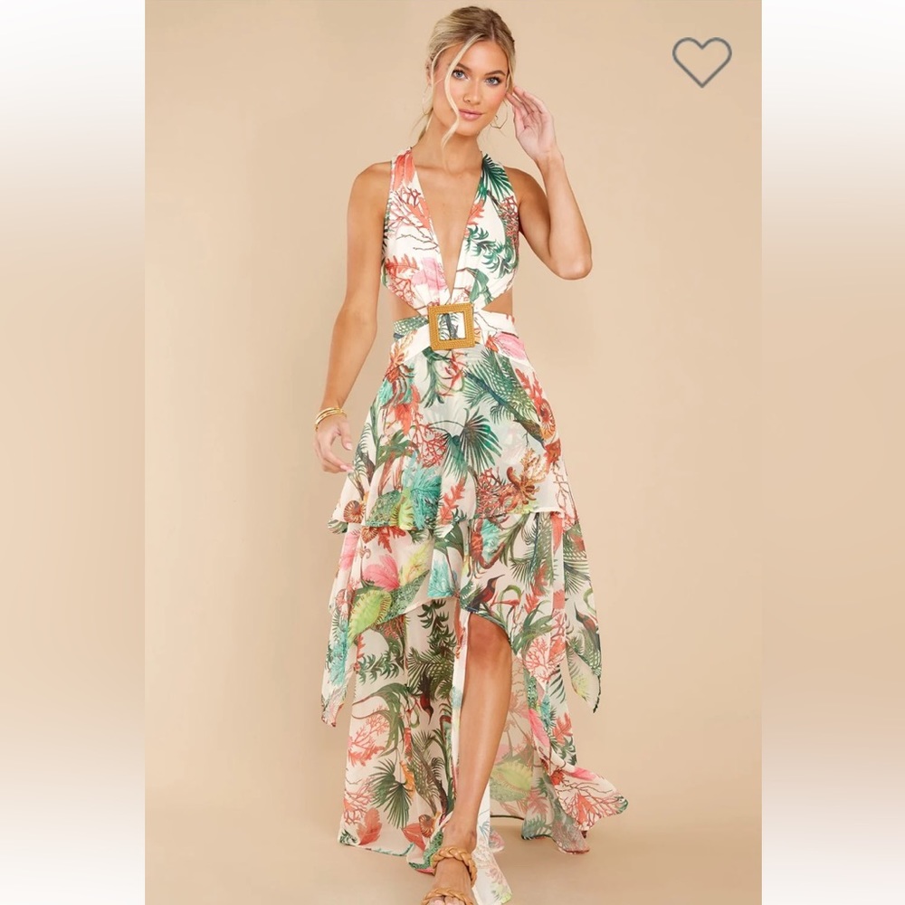 Ever After No Complaints-Ivory Tropical Print Maxi Dress Size Small